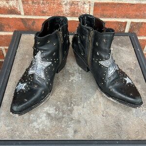 Black Star-Studded Ankle Boots